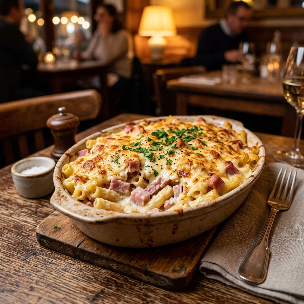 Macaroni Jambon, Crème, Parmesan